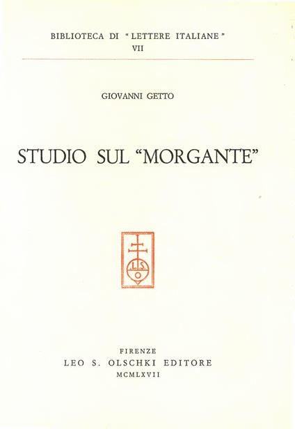 Studio sul «Morgante» - Giovanni Getto - copertina