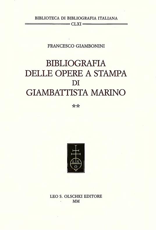 Bibliografia delle opere a stampa di Giambattista Marino - Francesco Giambonini - copertina