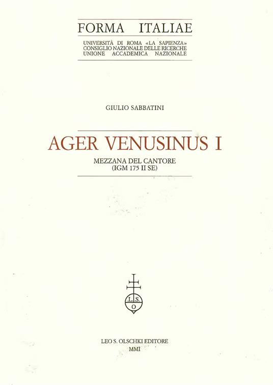 Ager Venusinus I. Mezzana del Cantore (IGM 175 II SE) - Giulio Sabbatini - copertina