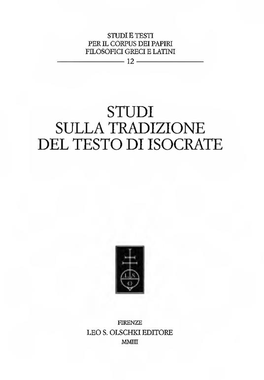 Studi sulla tradizione del testo di Isocrate - copertina