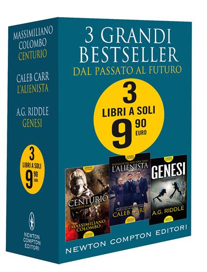 3 grandi bestseller. Dal passato al futuro: Centurio-L'alienista-Genesi - Massimiliano Colombo,Caleb Carr,A. G. Riddle - copertina