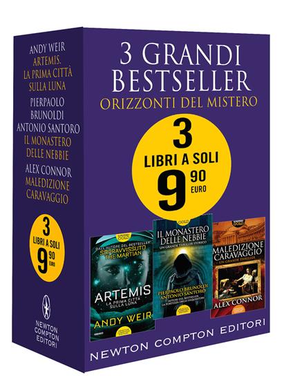 3 grandi bestseller. Orizzonti del mistero: Artemis. La prima città sulla luna-Il monastero delle nebbie-Maledizione Caravaggio - Pierpaolo Brunoldi,Antonio Santoro,Alex Connor - copertina