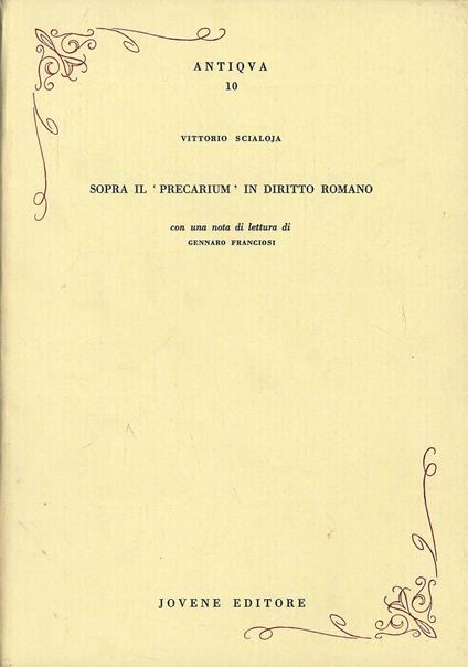 Sopra il «precarium» in diritto romano - Vittorio Scialoja - copertina