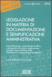  Legislazione in materia di documentazione e semplificazione amministrativa - copertina