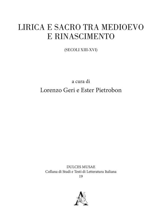 Lirica e sacro tra Medioevo e Rinascimento (secoli XIII-XVI) - copertina