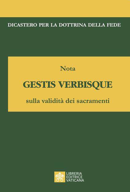 Nota gestis verbisque sulla validità dei sacramenti - copertina