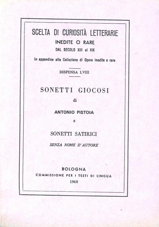 Sonetti giocosi (rist. anast.) - Antonio da Pistoia - copertina