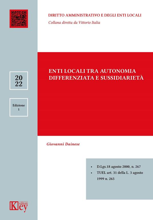 Enti locali tra autonomia differenziata e sussidiarietà - Giovanni Dainese - copertina