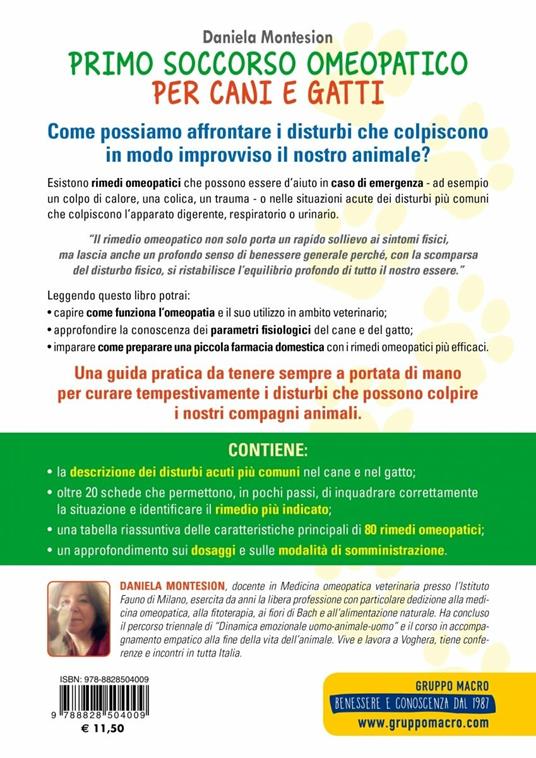 Primo soccorso omeopatico per cani e gatti - Daniela Montesion - Libro -  Macro Edizioni - Qua la zampa | IBS