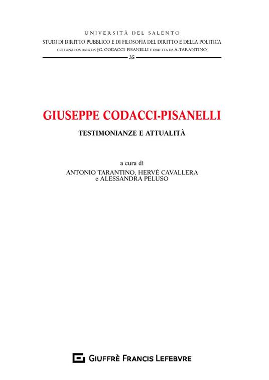 Giuseppe Codacci-Pisanelli. Testimonianze e attualità - copertina