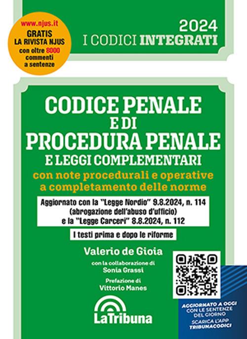 Codice penale e di procedura penale e leggi complementari con note procedurali e operative a completamento delle norme - Valerio De Gioia - copertina