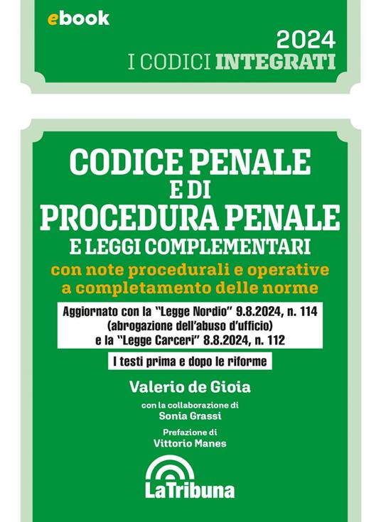 Codice penale e di procedura penale e leggi complementari con note procedurali e operative a completamento delle norme - Valerio De Gioia - ebook