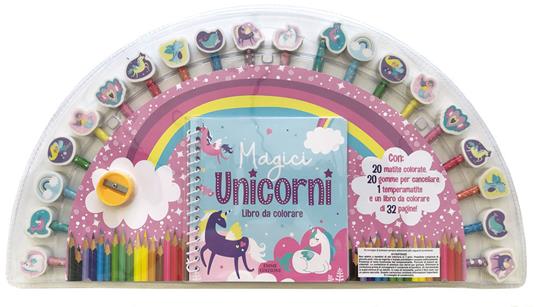 Magici unicorni. Ediz. illustrata. Con 20 gomme. Con 20 matite colorate. Con temperamatite - copertina