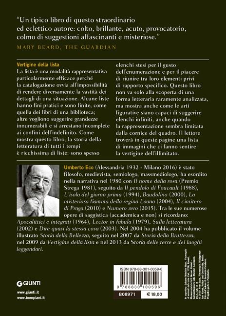 Vertigine della lista - Umberto Eco - 2