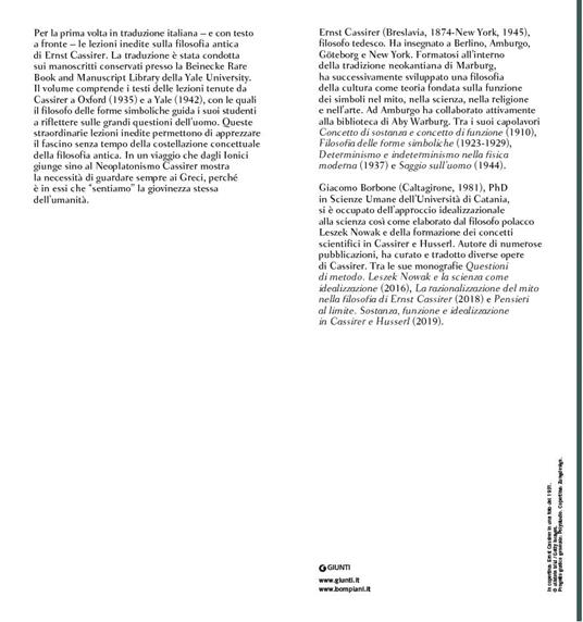 Sulla filosofia antica. Manoscritti delle lezioni inedite di Oxford (1935) e Yale (1942). Testo inglese a fronte - Ernst Cassirer - 2