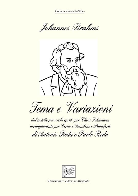 Tema e variazione dal sestetto per archi op.18 per Clara Schumann arrangiato per corno o trombone e pianoforte. Spartito - Johannes Brahms - copertina