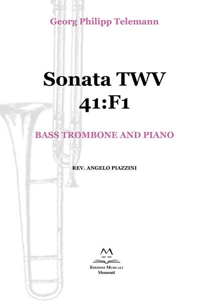 Sonata TWV 41:F1. Bass trombone and piano. Spartito - Georg Philipp Telemann - copertina