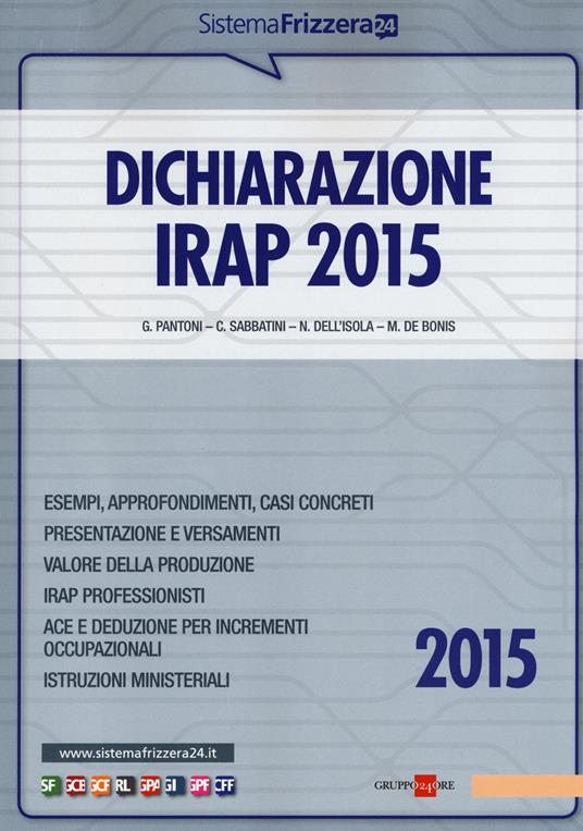 Dichiarazione IRAP 2015 - Claudio Sabbatini,Nicola Dell'Isola,Gioacchino Pantoni - copertina