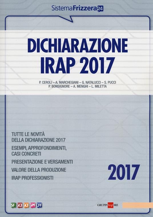 Dichiarazione Irap 2017 - copertina