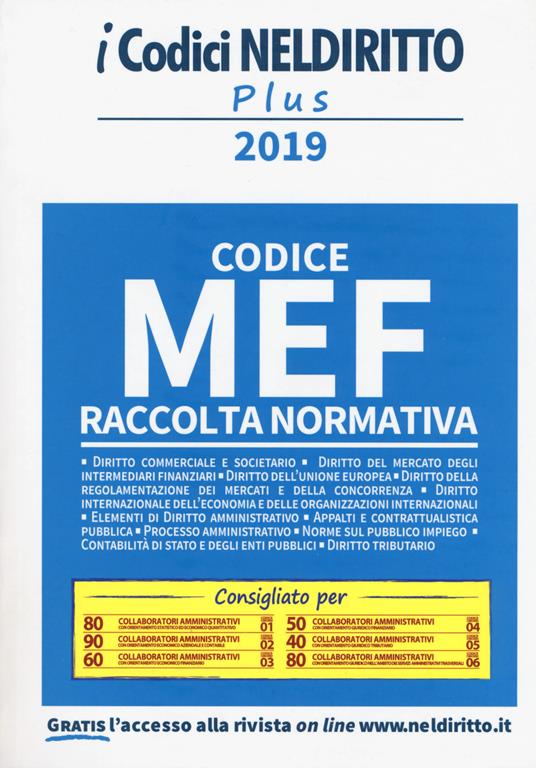 Codice MEF. Raccolta normativa 2019 - copertina