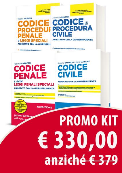 Codice civile. Annotato con la giurisprudenza-Codice penale e delle leggi penali speciali. Annotato con la giurisprudenza-Codice di procedura civile. Annotato con la giurisprudenza-Codice di procedura penale e leggi speciali. Annotato con la giurisprudenza - Roberto Garofoli,Maria Iannone,Antonio Lombardi - copertina