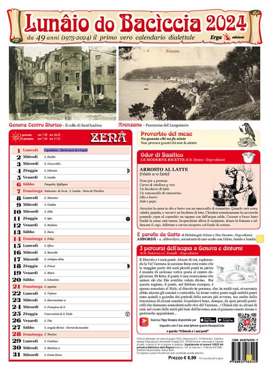 Lunâio do Bacìccia 2024. da 49 anni (1975-2024) il primo vero calendario dialettale. Con video e materiali fruibili con QR Code - copertina