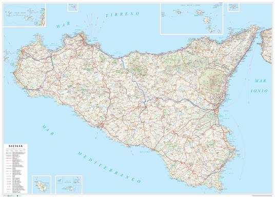 Sicilia. Carta stradale della regione 1:250.000 (carta murale plastificata  stesa con aste cm 120x86) - Libro - Global Map - | IBS