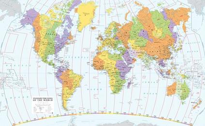 Time zones of the world. Scala 1:30.000.000 (carta murale plastificata stesa con aste cm 121x87) - copertina