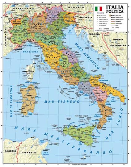 Italia 1.100.000. Carta murale scolastica fisico/politica con aste - Global Map S.r.l. - copertina