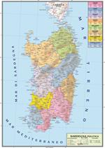 Sardegna 1.250.000. Carta murale scolastica fisico/politica con aste
