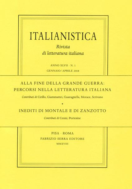 Alla fine della grande guerra: percorsi nella letteratura italiana. Inediti di Montale e di Zanzotto - copertina