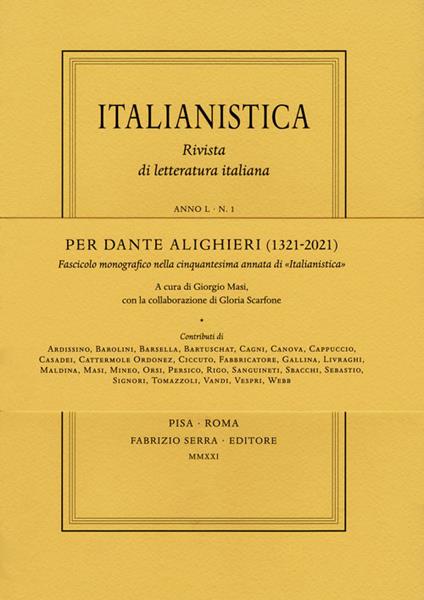 Per Dante Alighieri (1321-2021). Fascicolo monografico nella cinquantesima annata di «Italianistica» - copertina