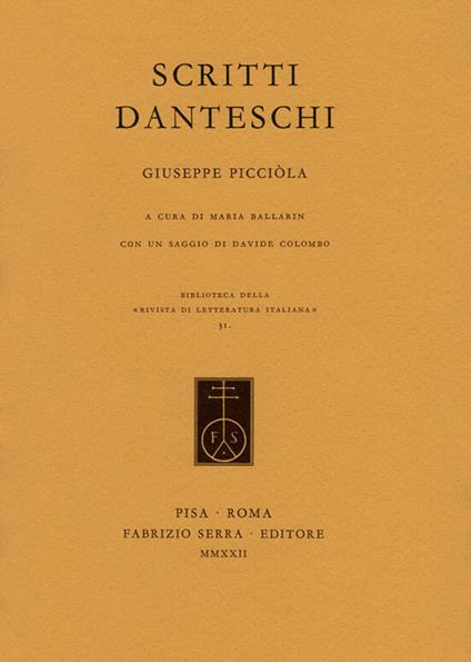 Scritti danteschi - Giuseppe Picciòla - copertina