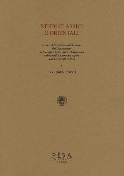 Studi classici orientali (2019). Vol. 65/1 - copertina