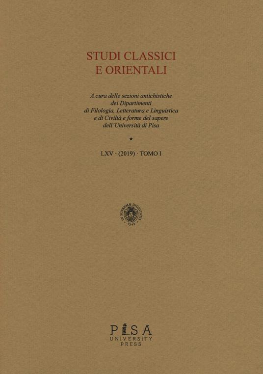 Studi classici orientali (2019). Vol. 65/1 - copertina