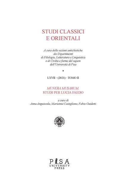 Studi classi orientali (2021). Vol. 67\2: Munera musarum. Studi per Lucia Faedo. - copertina