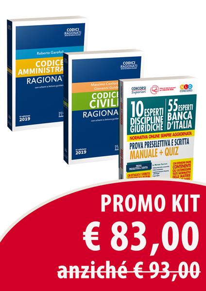 Kit 10 esperti nelle discipline giuridiche (55 esperti Banca d'Italia). Prova preselettiva e scritta. Manuale + quiz-Codice civile ragionato-Codice amministrativo ragionato. Con software di simulazione - Giovanni Guida,Massimo Confortini,Roberto Garofoli - copertina