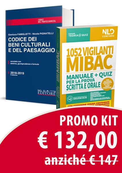 Kit: 1052 vigilanti MIBAC. Manuale e quiz per la prova preselettiva-Codice dei beni culturali e del paesaggio. Annotato con dottrina, giurisprudenza e formule - Gianluca Famiglietti,Nicola Pignatelli - copertina