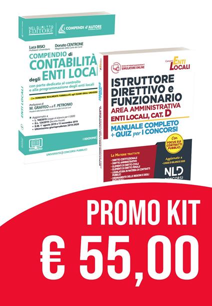 Kit istruttore direttivo e funzionario area amministrativa enti locali cat. D-Compendio di programmazione e contabilità enti locali - Luca Bisio,Donato Centrone - copertina