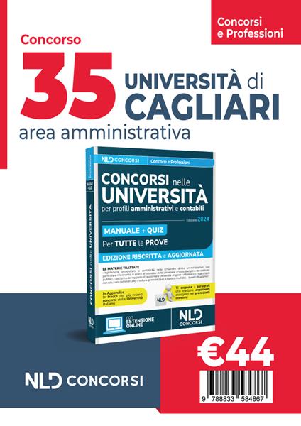 35 posti Università di Cagliari. Concorso area amministrativa: Manuale + Quiz 2024 - copertina