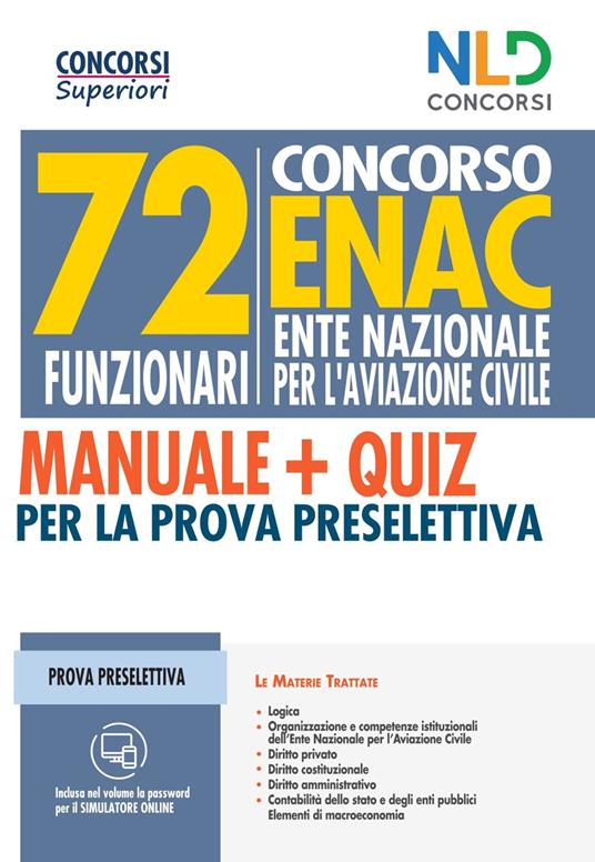 Concorso 72 funzionari ENAC (Ente Nazionale Aviazione Civile). Manuale + Quiz per la prova preselettiva. Nuova ediz. - copertina