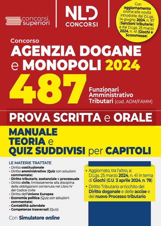 Concorso 487 posti Agenzia delle Dogane. Profilo Adm/Famm. Manuale per la prova scritta - copertina