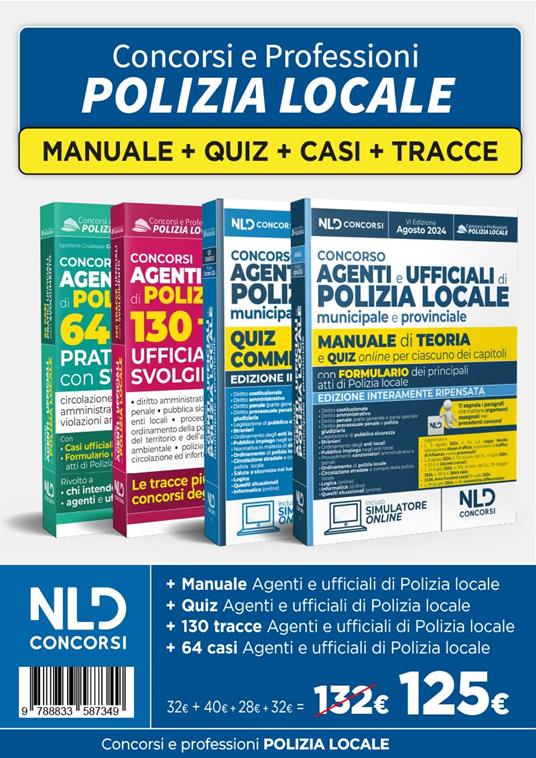 Kit 4 Concorso agenti e ufficiali polizia locale: Manuale 2024 + Quiz commentati 2024 + 130 tracce + 64 casi pratici ufficiali - copertina