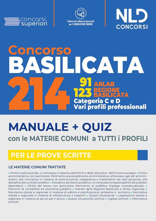 Concorso 214 regione Basilicata. 93 Arlab + 123 vari profili. Con software di simulazione - copertina