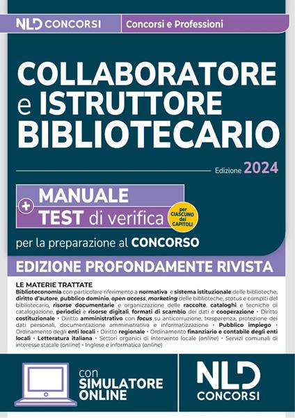 Collaboratore e istruttore bibliotecario. Manuale + Test di verifica per la preparazione al concorso 2024 - copertina