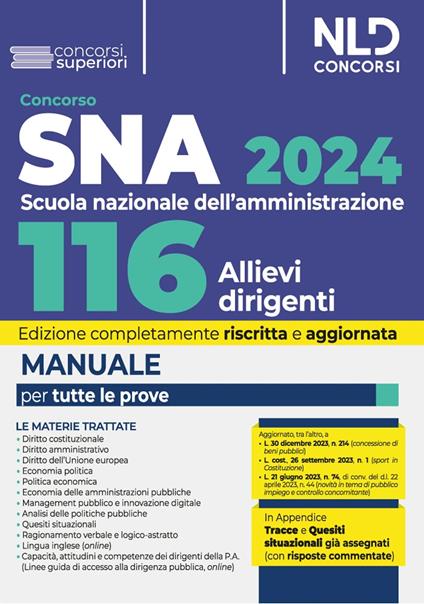 Concorso 116 allievi dirigenti SNA 2024. Manuale per la preparazione al concorso - copertina