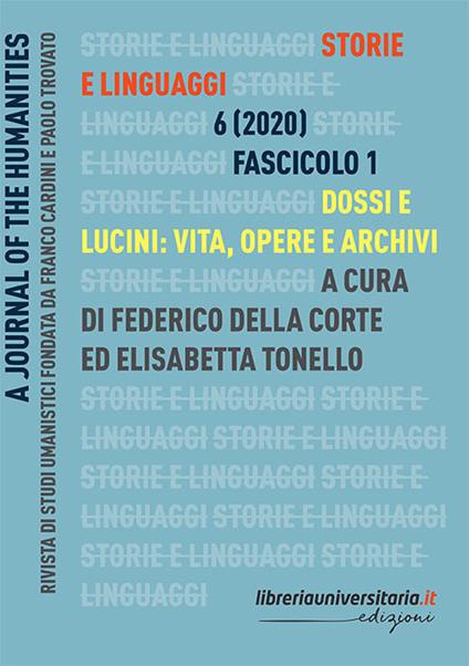 Storie e linguaggi. Rivista di studi umanistici (2020). Vol. 1 - copertina