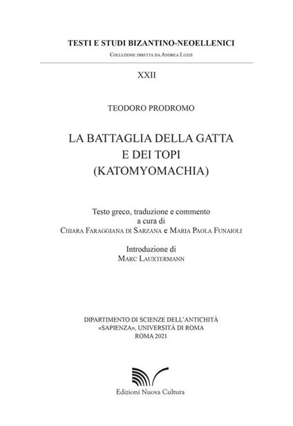 La battaglia della gatta e dei topi (Katomyomachia) - Teodoro Prodromo - copertina