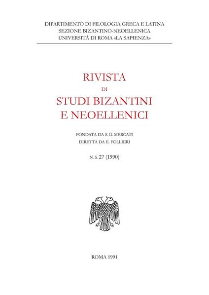 Rivista di studi bizantini e neoellenici (1990). Vol. 27 - copertina