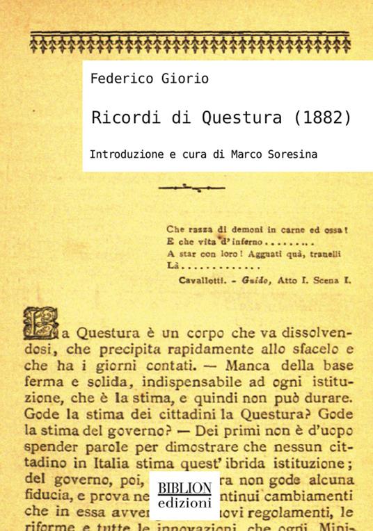 Ricordi di Questura (1882) - Federico Giorio - copertina